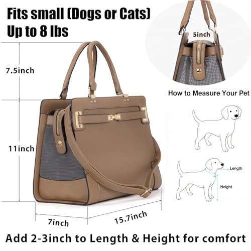 Minsong Fashion Pet Carrier Dog Cat Carrier Purse Soft-Sided Leather Handbag Pet Tote Bag for Small Dogs Puppy and Cats TSA Airline Approved (Khaki) - Image 4