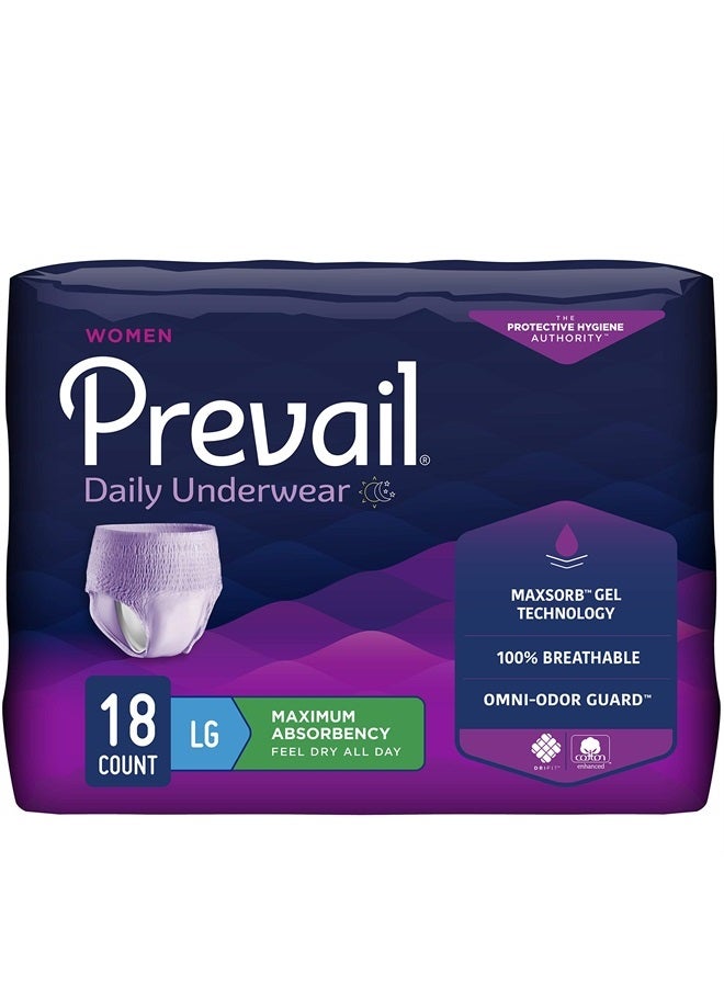 Prevail Maximum Absorbency Incontinence Underwear for Women, Large, 18 Count  - Image 1