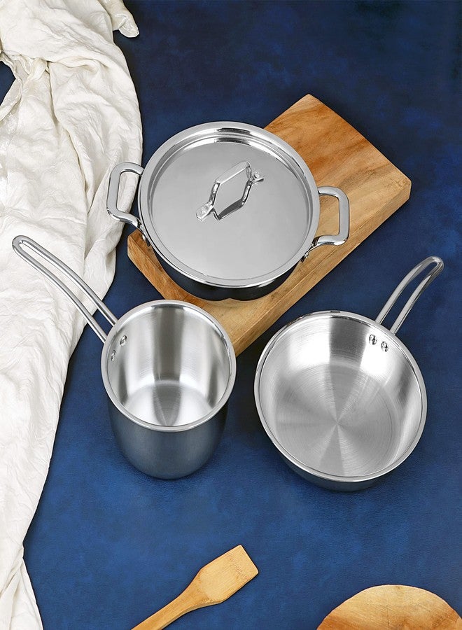 CHAKMAK Stainless Steel ARES TRIPLY DEEP KADHAI with LID WRH 24CM, Saucepan WRH 16CM and FRYPAN WRH 20CM COOKWARE 3 PCS Combo Set - Image 1