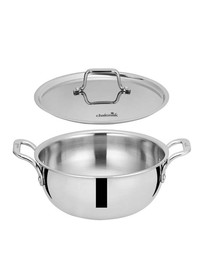 CHAKMAK Stainless Steel ARES TRIPLY DEEP KADHAI with LID WRH 24CM, Saucepan WRH 16CM and FRYPAN WRH 20CM COOKWARE 3 PCS Combo Set - Image 4