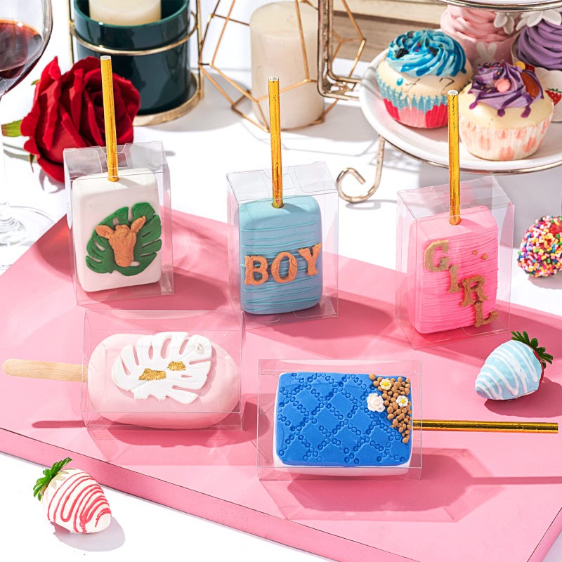 RomanticBaking 50 Pack 3.5"x 2.4"x 1.38"Clear Rice Krispie Treat Boxes with Hole Cakesickle Boxes Small Macaron,Candy,Treat Boxes Party Favors Box - Image 5