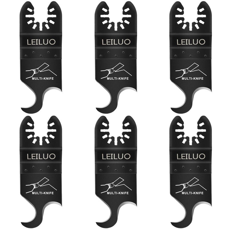 LEILUO 6 Pcs Oscillating Multi Tool Hook Knife Blade for Carpet Roof Shingles Soft Materials Universal Oscillating Tool Accessory with Storage Bag Compatible with DeWalt Dremel Milwaukee and More - Image 1