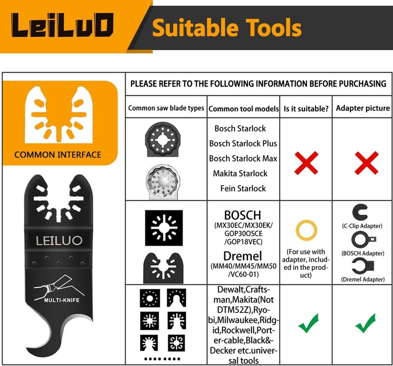 LEILUO 6 Pcs Oscillating Multi Tool Hook Knife Blade for Carpet Roof Shingles Soft Materials Universal Oscillating Tool Accessory with Storage Bag Compatible with DeWalt Dremel Milwaukee and More - Image 2