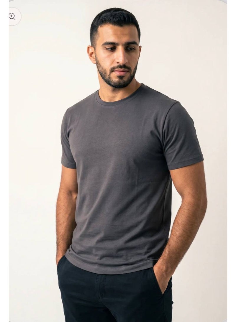 aegis store AEGIS Men’s Premium Light Gray Cotton T-Shirt – Crew Neck, Short Sleeve, Regular Fit - Image 3