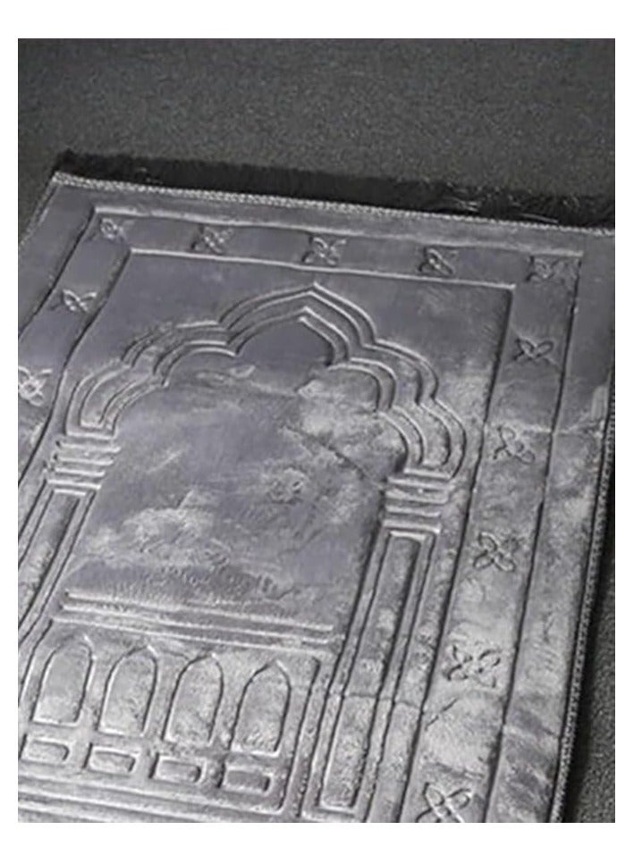 MARIO DRAFTS Islamic Prayer Rug with Mihrab Design, Grey Velvet with Fringe Tassels, Traditional Arch Pattern - Image 2