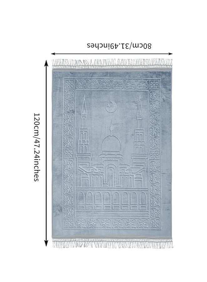 MARIO DRAFTS Islamic Prayer Rug with Mihrab Design, Grey Velvet with Fringe Tassels, Traditional Arch Pattern - Image 3