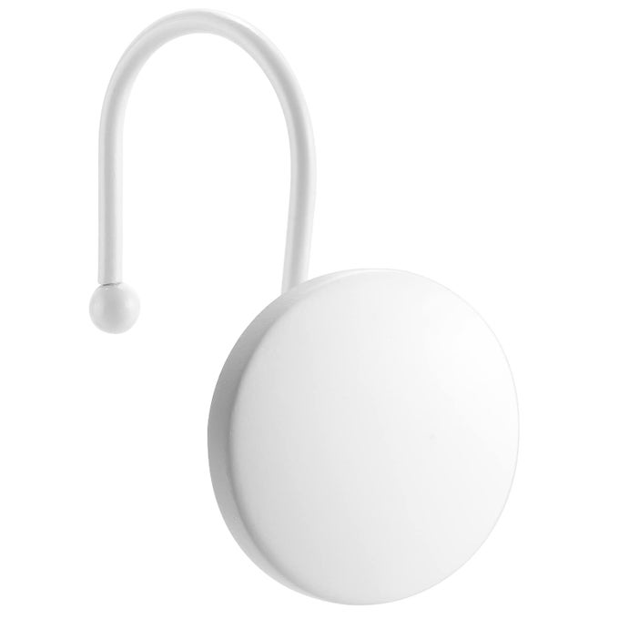 DECORATIVE SHOWER CURTAIN HOOKS SIMPLE MODERN STYLE ROUND FLATBACK BUTTON DESIGN FOR BATHROOM DECOR PRETTY MATTE WHITE