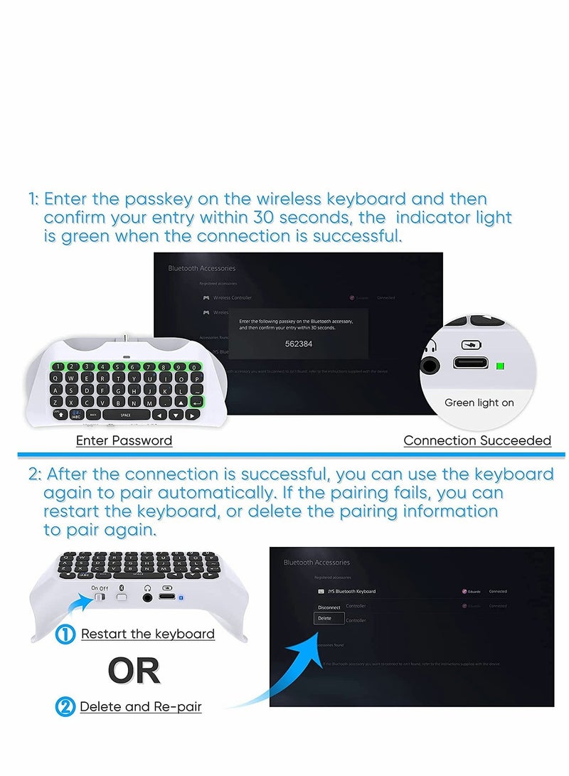 Wireless Keyboard for PS5 Controller, Bluetooth 3.0 Mini Chatpad Message Game Keyboard Keypad Built-in Speaker with 3.5mm Audio Jack for Messaging and Gaming Live Chat - Image 4