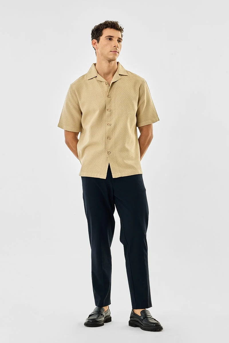 سنيتش Beige Textured Half Sleeve Boxy Shirt