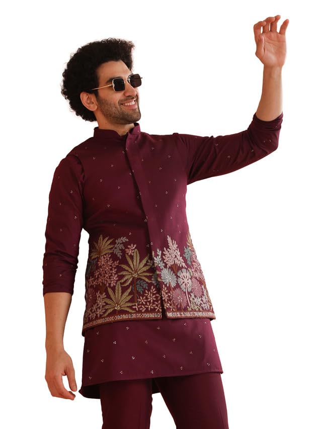 KISAH Nehru Jacket for Men – Embroidered Cotton Blend Modi Jacket | Ethnic & Formal Waist Coat for Weddings, Parties & Office Wear - Image 1