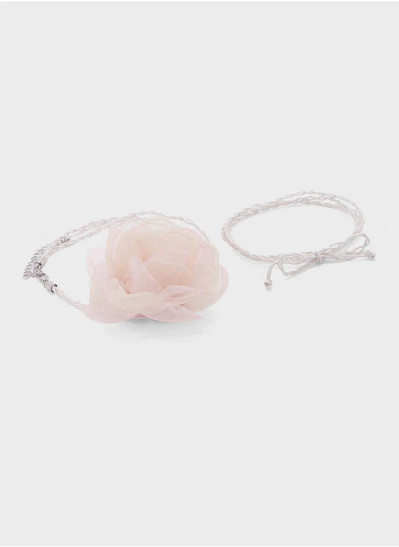 Ginger Oversized Floral Tie Up Choker Necklace