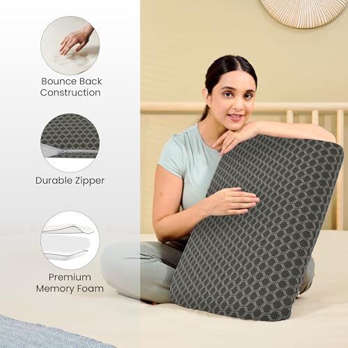 CareFoam Orthopedic Memory Foam Pillow for Comfortable Sleep, Neck & Shoulder Pain Relief with Removable Zipper Black Jacquard Cover 20 x 13 x 4 Inch Pack of 2 - Image 4