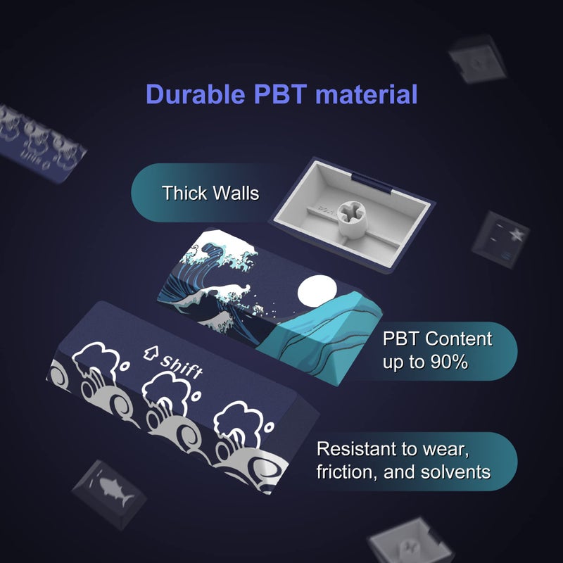 SDYZ XVX PBT Keycaps 132 Keys, Great Wave Off Kanagawa Japanese Keyboard Keycaps, 5 Side DYE-Sub Custom Keycap Set, Cherry Profile Keycap for Cherry Gateron MX Switches Mechanical Keyboard - Image 3