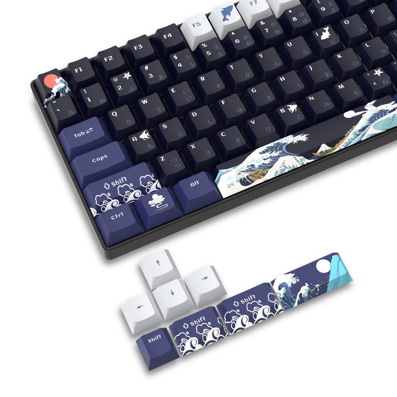 SDYZ XVX PBT Keycaps 132 Keys, Great Wave Off Kanagawa Japanese Keyboard Keycaps, 5 Side DYE-Sub Custom Keycap Set, Cherry Profile Keycap for Cherry Gateron MX Switches Mechanical Keyboard - Image 1