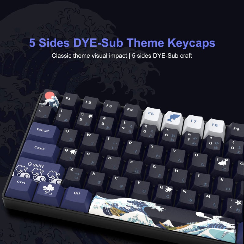 SDYZ XVX PBT Keycaps 132 Keys, Great Wave Off Kanagawa Japanese Keyboard Keycaps, 5 Side DYE-Sub Custom Keycap Set, Cherry Profile Keycap for Cherry Gateron MX Switches Mechanical Keyboard - Image 5