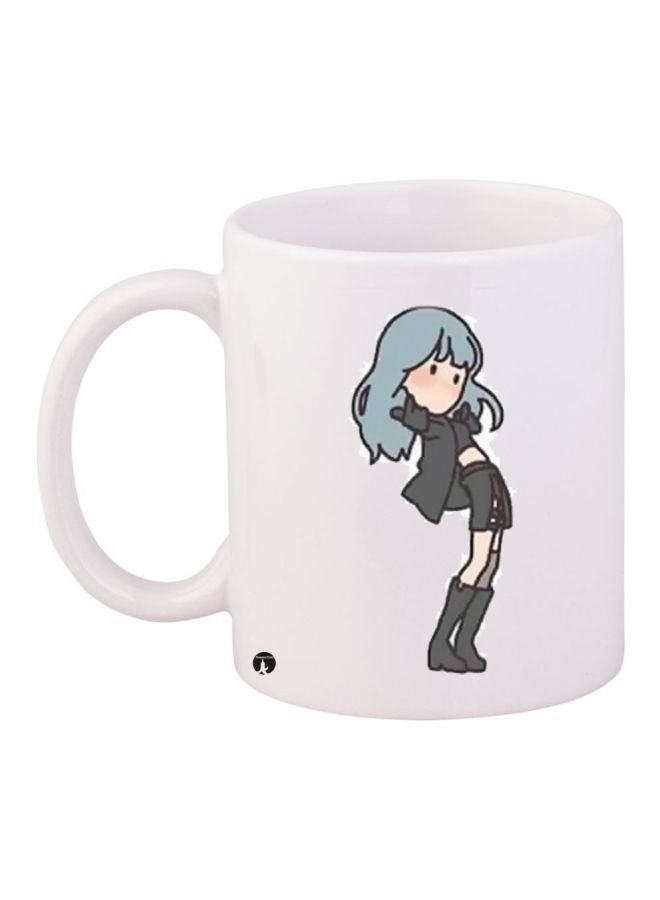RYN Cartoon Girl Printed Coffee Mug White/Black/Beige 11ounce