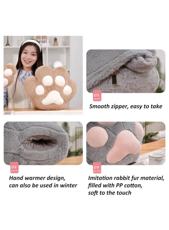 مجموعة وسادة وبطانية لطيفة على شكل مخلب قطة، بطانية قطيفة ووسادة على شكل مخلب قطة بتصميم دافئ لليد، مثالية للقيلولة والسفر والتخييم والمنزل والمكتب (بني) - Image 5