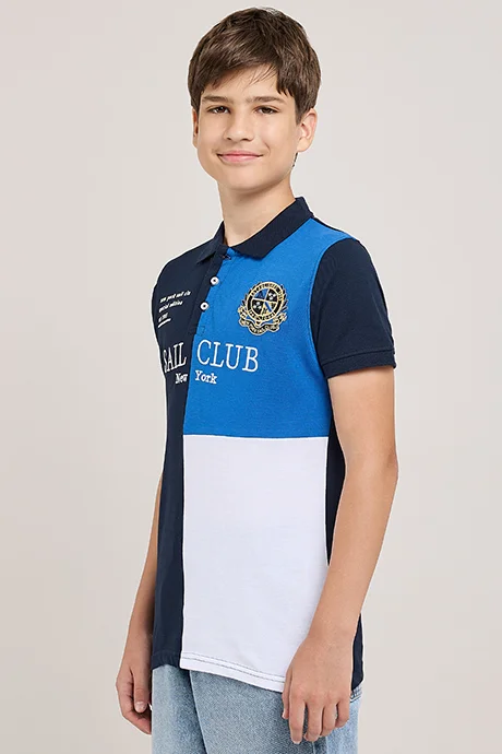 أر أند بي Color Block Polo T-Shirt With Short Sleeves