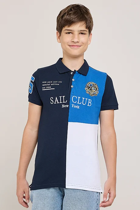 أر أند بي Color Block Polo T-Shirt With Short Sleeves