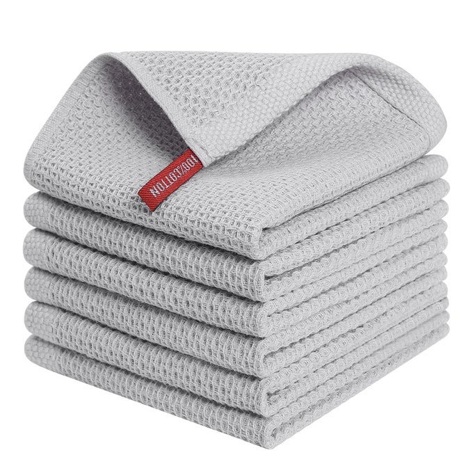 100 COTTON KITCHEN DISH CLOTHS 6 PACK WAFFLE WEAVE ULTRA SOFT ABSORBENT DISH TOWELS FOR DRYING DISHES QUICK DRYING KITCHEN TOWELS DISH RAGS 12 X 12 INCHES LIGHT GREY