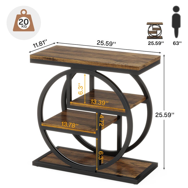 Tribesigns End Table for Living Room, 4-Tier Narrow Side Table with Storage Shelves, Industrial Bedside Table for Bedroom, Wood Small Sofa Side Table with Geometric Metal Frame (1 PC, Rustic Brown) - Image 2
