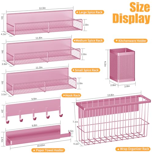 DTUQYX Magnetic Spice Rack for Refrigerator, 7 Pack Metal Magnetic Shelf, Moveable Magnetic Storage Fridge Organizer Pink, Spice Organizer, Hook Rack, Paper Towel Holder, Cutting Board Holder, HM5470 - Image 2