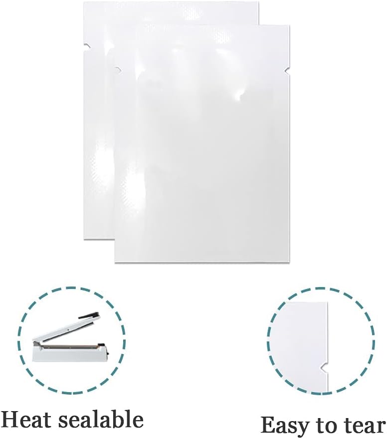 WACCOMT Pack 100pcs Mylar Bags Open Top Aluminum Foil Heat Seal Mylar Packaging Vacuum Pouches for Food Long Term Storage Heat Sealable Foil Flat Wraps (White, 7 x 10cm (2.8 x 3.9inch)) - Image 2