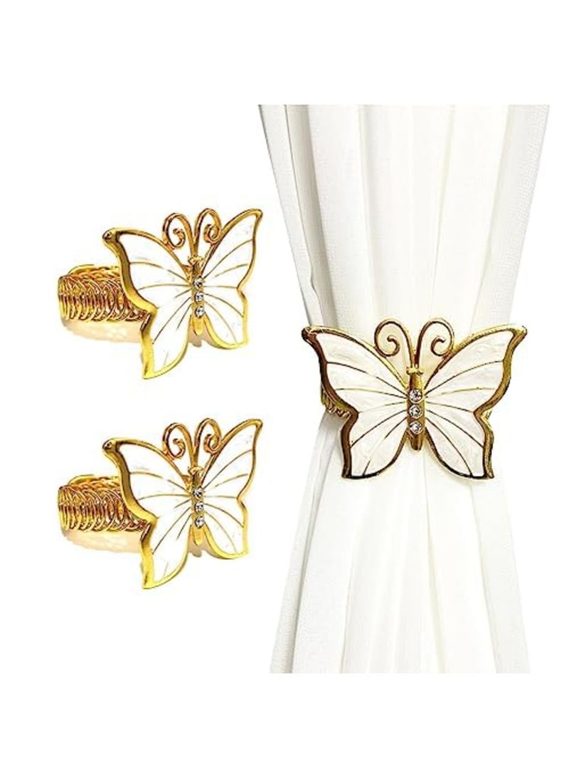 SYOSI Butterfly Curtain Tiebacks, Gold Decorative Curtain Holders, Elegant Metal Buckle Clips for Drapes, Window Curtains, Home, Office, Cafe, Balcony, Lovely Butterfly Design, 2PCS, Gold - Image 1