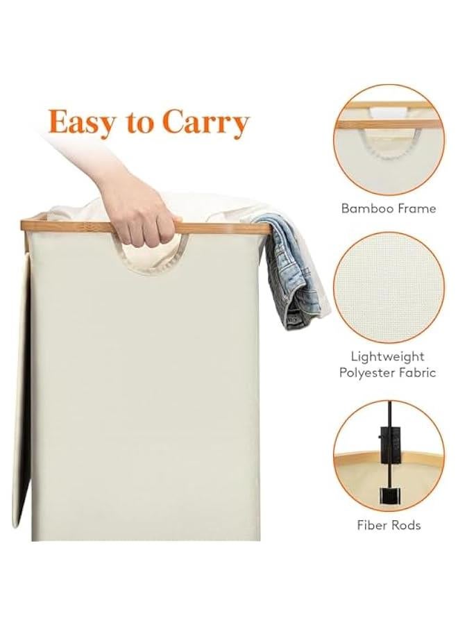 هوكور سلة غسيل مزدوجة سعة 110 لتر بغطاء من بلورفوكس، سلة غسيل كبيرة بمقابض بلاستيكية واكياس غسيل قابلة للازالة، سلال ملابس قابلة للطي لغرفة النوم والحمام والسكن (بيج) - Image 4