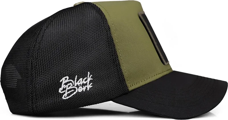 Black Börk Blackbörk V1 Trucker Lion - Unisex Black-Brighted Black-Khaki Hat (Cap) with 7 Code Logo