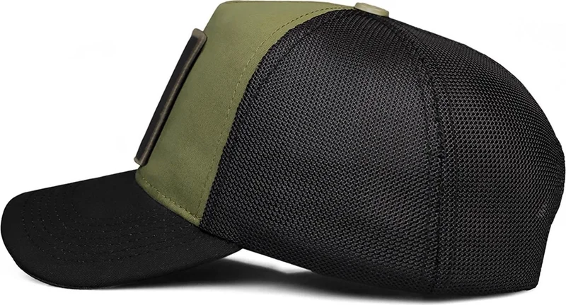 Black Börk Blackbörk V1 Trucker Lion - Unisex Black-Brighted Black-Khaki Hat (Cap) with 7 Code Logo