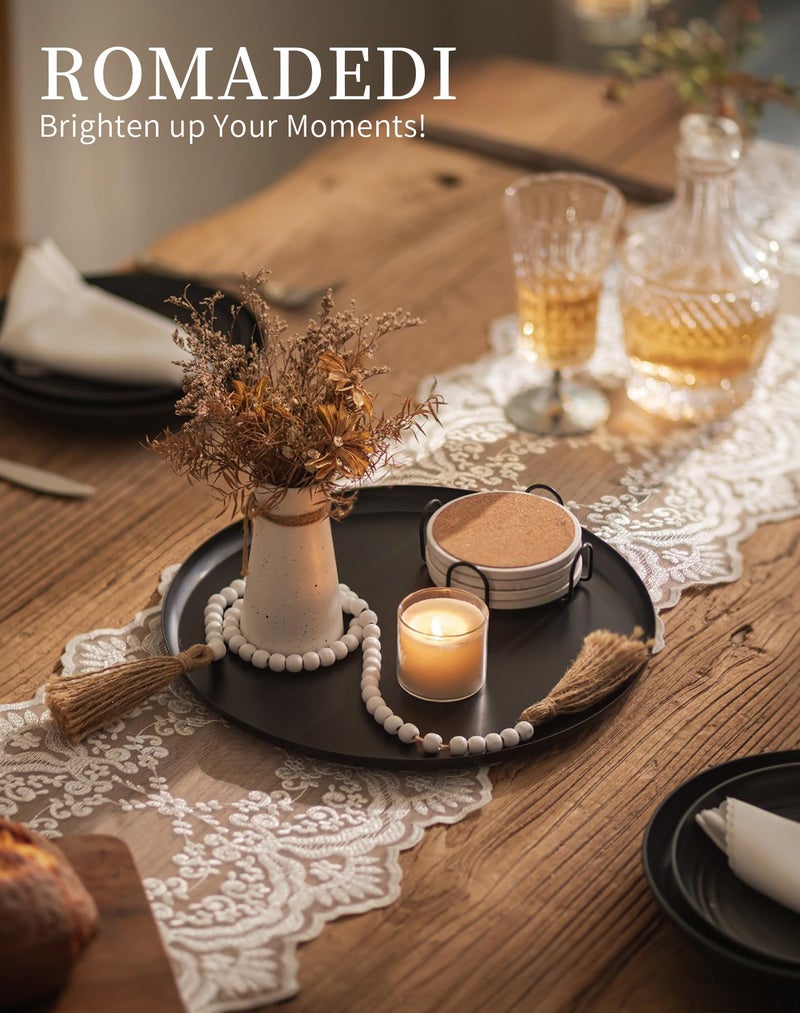 Romadedi Black Round Decorative Tray: Metal Candle Trays Decor for Coffee Table Centerpiece Large Modern Serving Tray for Kitchen Counter Farmhouse Home Decorations, 12.6 Inch - Image 3