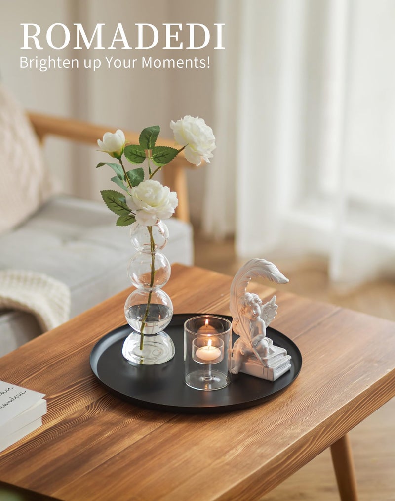 Romadedi Black Round Decorative Tray: Metal Candle Trays Decor for Coffee Table Centerpiece Large Modern Serving Tray for Kitchen Counter Farmhouse Home Decorations, 12.6 Inch - Image 2