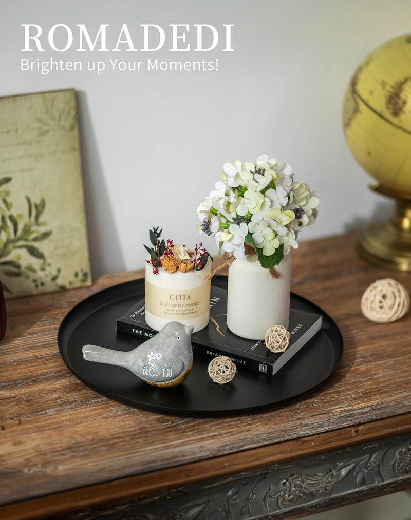 Romadedi Black Round Decorative Tray: Metal Candle Trays Decor for Coffee Table Centerpiece Large Modern Serving Tray for Kitchen Counter Farmhouse Home Decorations, 12.6 Inch - Image 5