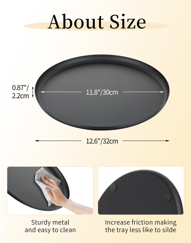 Romadedi Black Round Decorative Tray: Metal Candle Trays Decor for Coffee Table Centerpiece Large Modern Serving Tray for Kitchen Counter Farmhouse Home Decorations, 12.6 Inch - Image 4