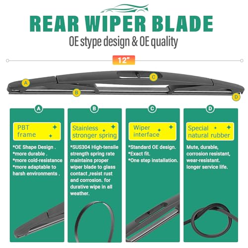 WINDSMILE 22" 22" 12" Windshield Wiper Blades Replacement for Chevy Chevrolet Tahoe 2009-2014 Chevy Suburban 1500/2500, Cadillac Escalade/ESV/EXT 2009-2014 Front Rear Wipers Set (Pack of 3) - Image 4
