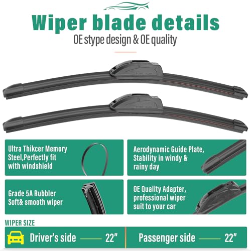 WINDSMILE 22" 22" 12" Windshield Wiper Blades Replacement for Chevy Chevrolet Tahoe 2009-2014 Chevy Suburban 1500/2500, Cadillac Escalade/ESV/EXT 2009-2014 Front Rear Wipers Set (Pack of 3) - Image 3