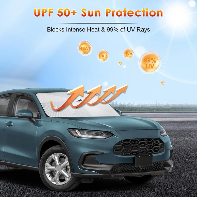 Compatible with Honda HR-V HRV 2022-2025 Sun Protection for Windscreen, Automatic Foldable Pull Cord Parasol, Fibreglass Skeleton, UV Protection, Heat Protection, HR-V Accessories - Image 2
