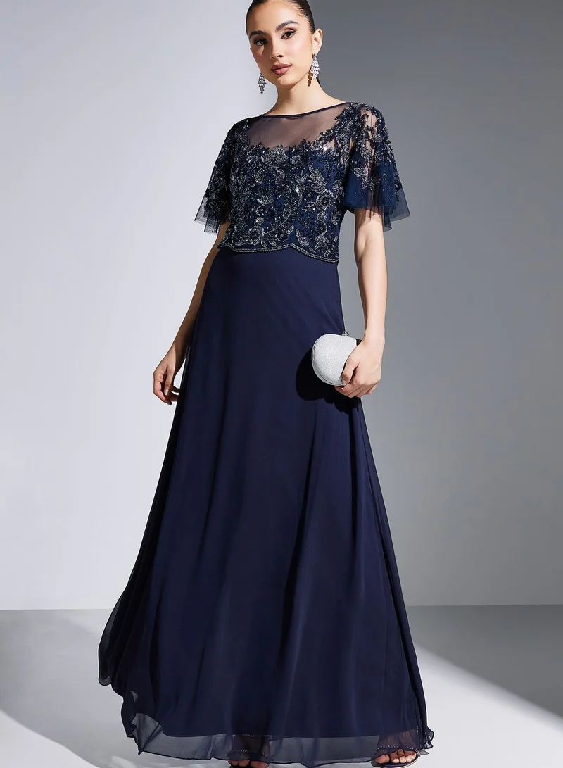Adrianna Papell Embroidered Tiered Dress
