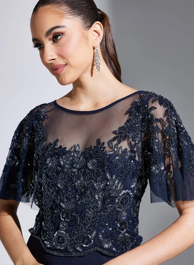 Adrianna Papell Embroidered Tiered Dress