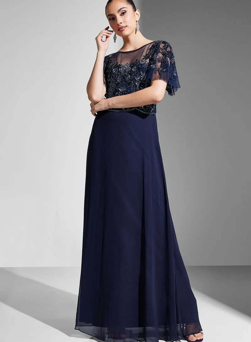 Adrianna Papell Embroidered Tiered Dress