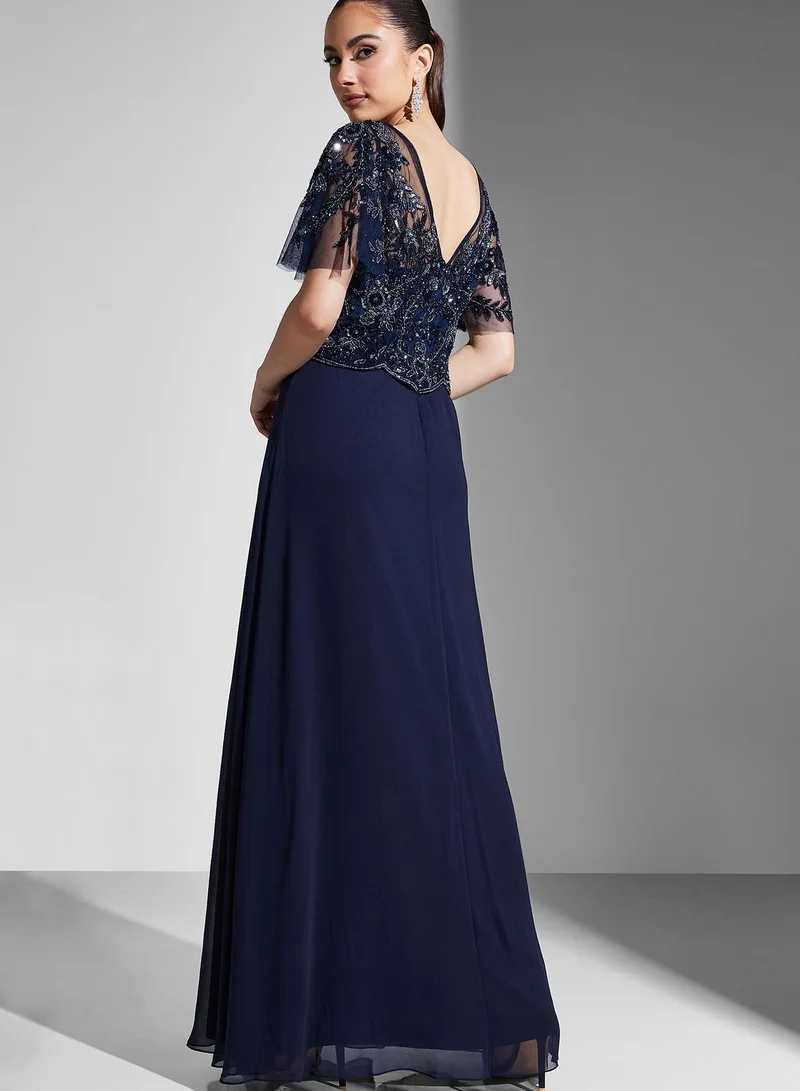 Adrianna Papell Embroidered Tiered Dress