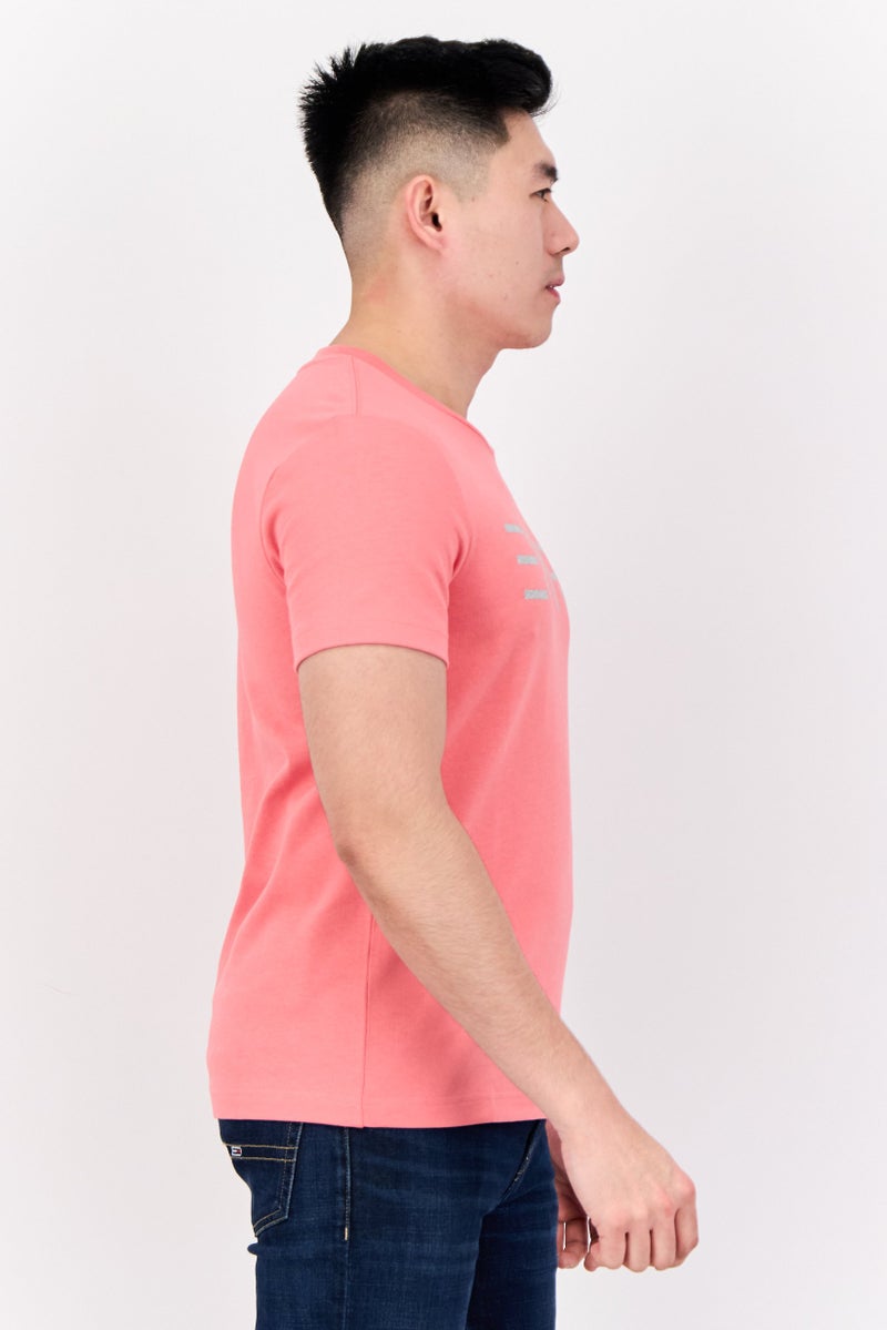 ESPRIT تي شيرت رجالي بأكمام قصيرة وياقة دائرية بشعار العلامة التجارية، أحمر مرجاني - Image 4