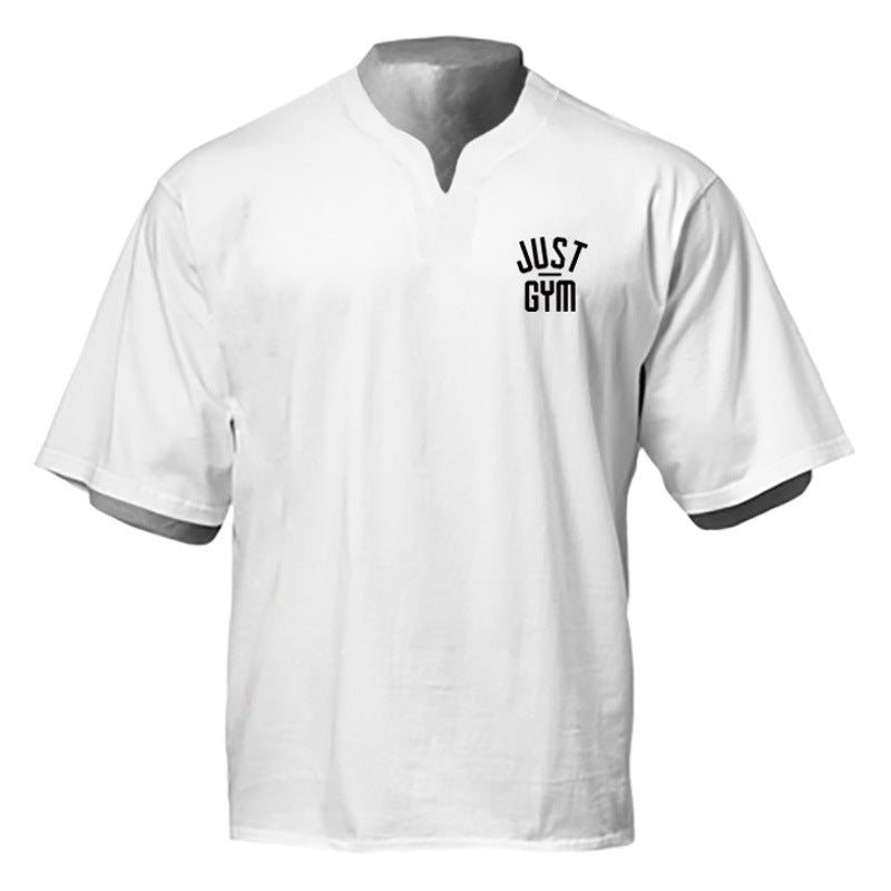 JUST GYM summer new fitness short sleeve plus size T-shirt men''s V-neck drop shoulder sleeve letter printing training clothes - Image 2