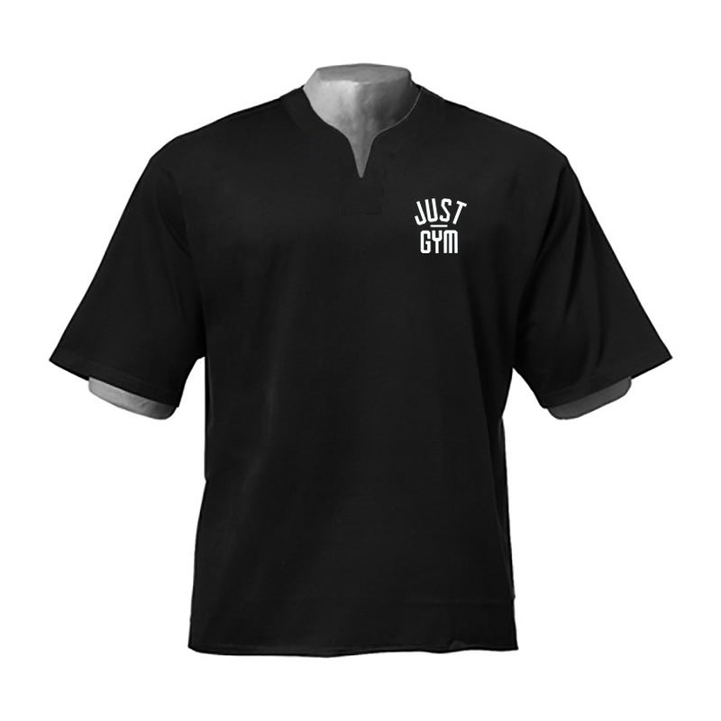 JUST GYM summer new fitness short sleeve plus size T-shirt men''s V-neck drop shoulder sleeve letter printing training clothes - Image 5
