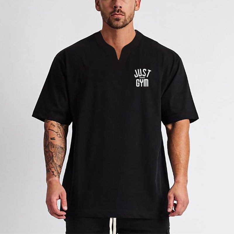 JUST GYM summer new fitness short sleeve plus size T-shirt men''s V-neck drop shoulder sleeve letter printing training clothes - Image 4