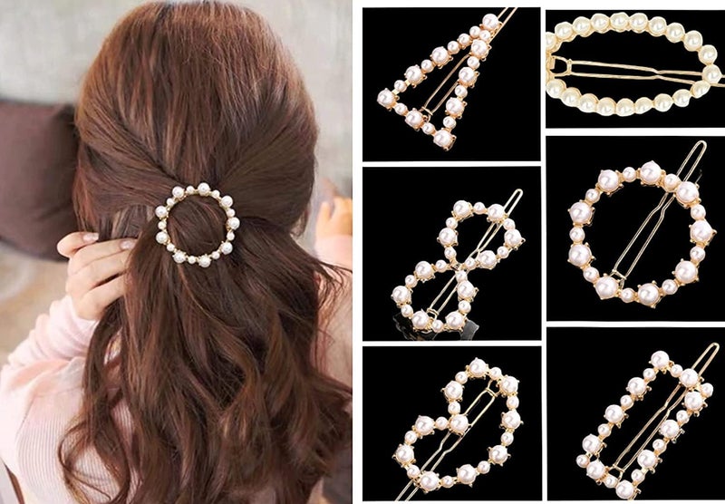 FAVELA Korean Style Pearl Girl Geometric Metal Hair Clips | Stylish Claw Clips Jaw Clips Clutches Hair Pins Hairband | Fashionable Barrettes Hair Accessories Jewellery For Women and Girls (Set of 6) - Image 1