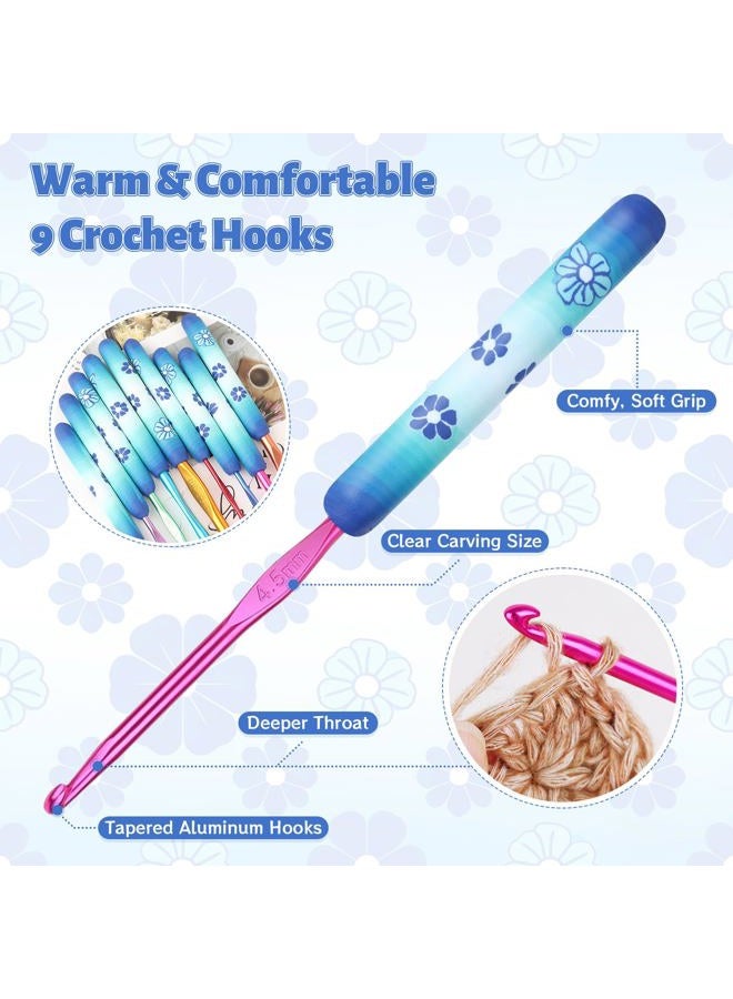 Coopay Warm Crochet Hooks Comfort Grip, Green Daisy Art Handle for Beginners, Longer Aluminum Shaft Crochet Hook Set 2.0mm-6.0mm(B-J), Smooth Needles Set for Crocheting - Image 4