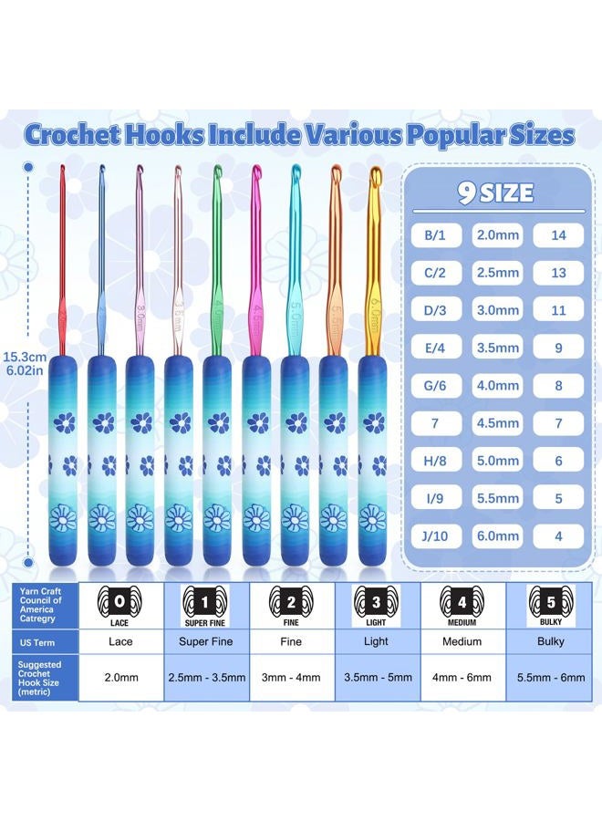 Coopay Warm Crochet Hooks Comfort Grip, Green Daisy Art Handle for Beginners, Longer Aluminum Shaft Crochet Hook Set 2.0mm-6.0mm(B-J), Smooth Needles Set for Crocheting - Image 5