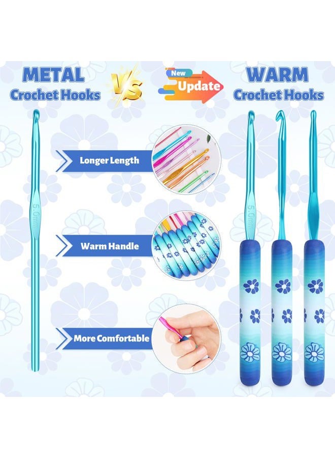 Coopay Warm Crochet Hooks Comfort Grip, Green Daisy Art Handle for Beginners, Longer Aluminum Shaft Crochet Hook Set 2.0mm-6.0mm(B-J), Smooth Needles Set for Crocheting - Image 3